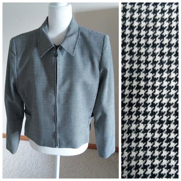 Pendleton Vintage Blazer Size 14P Black White Houndstooth Wool Classic Lagenlook - Picture 1 of 11
